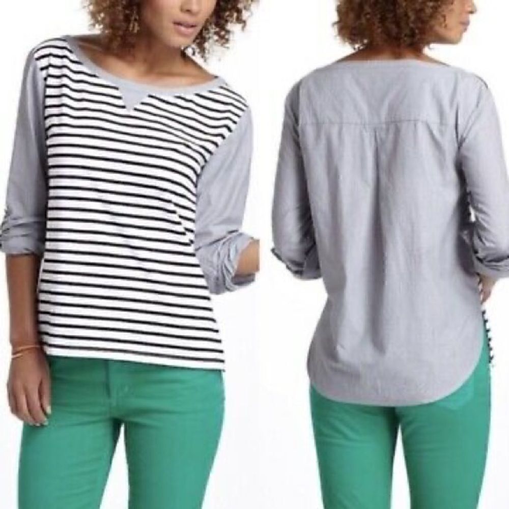 Anthropologie Postmark Gray Striped Shirt
